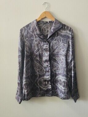 Vintage Zanella 100% Silk Abstract Paisley Button Up Blouse Size 12